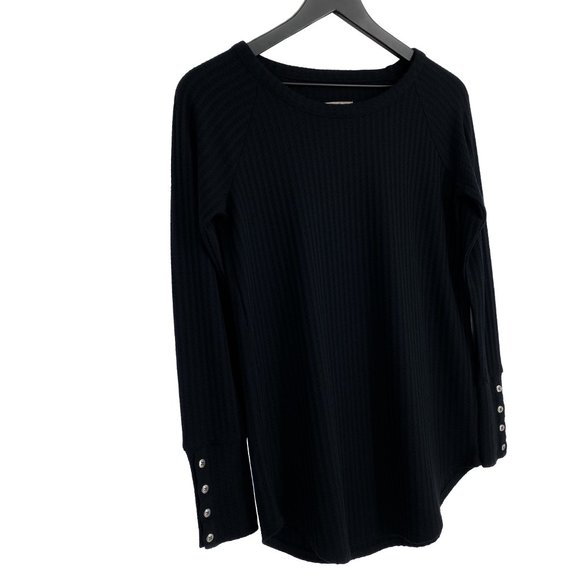 CHASER Waffle Knit Henley Thermal Black Long Sleeve Four Button Cuff Size S - Picture 2 of 16